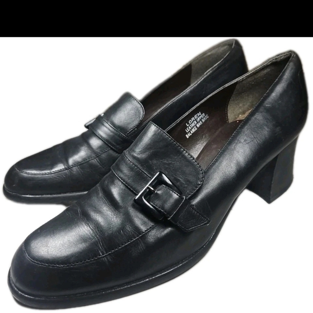 Loren Women  Sz6.5M Leather Blk Block Heel Women Loafer Y2K Retro Work[6B